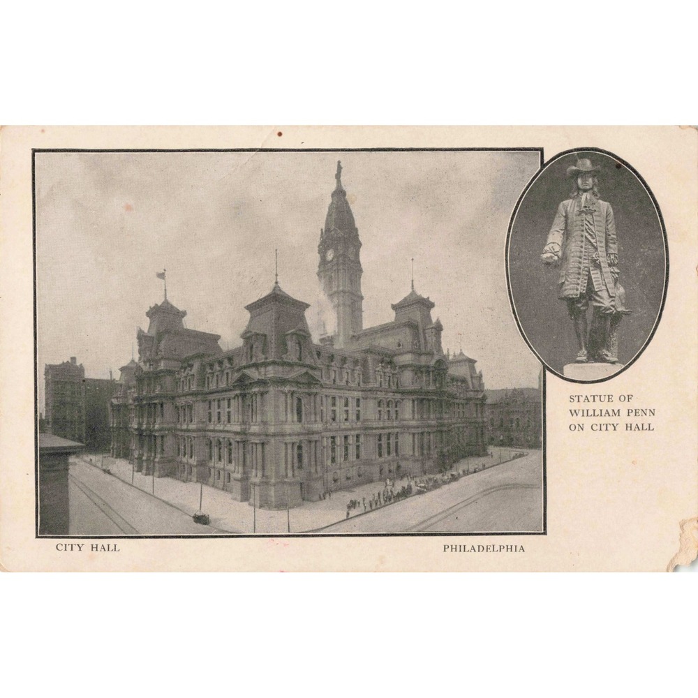 Philadelphia Pennsylvania PA City Hall Statue of William Penn Antique Postcard